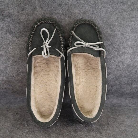Cabelas Shoes Womens 9 Slippers Moccasin Slip On Comfort Loungewear Leather Grey - Picture 7 of 14